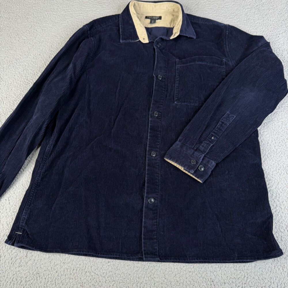BANANA REPUBLIC Corduroy Shirt Mens XLT Blue Wide Whale Button Organic Cotton